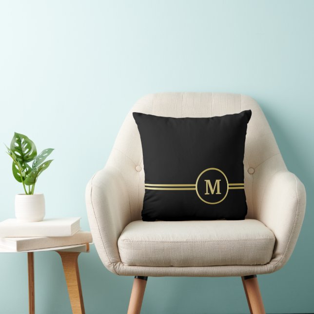 Elegant gold Personalised  Monogram on black  Cushion (Chair)