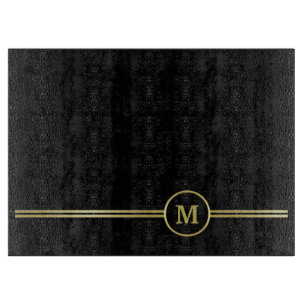 Elegant gold Personalised Monogram on black Cutting Board