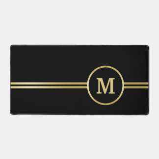 Elegant gold Personalised  Monogram on black  Desk Mat
