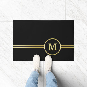 Elegant gold Personalised  Monogram on black  Doormat