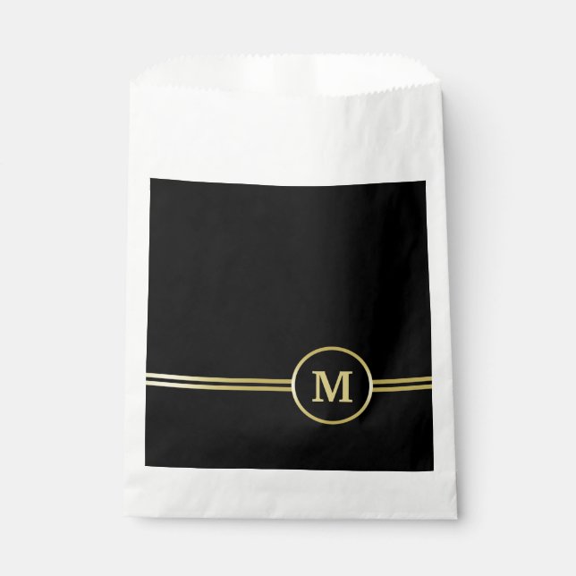 Elegant gold Personalised  Monogram on black  Favour Bags (Front)