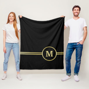 Elegant gold Personalised  Monogram on black  Fleece Blanket
