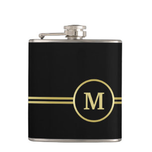 Elegant gold Personalised  Monogram on black  Hip Flask