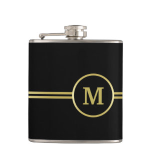 Elegant gold Personalised  Monogram on black  Hip Flask