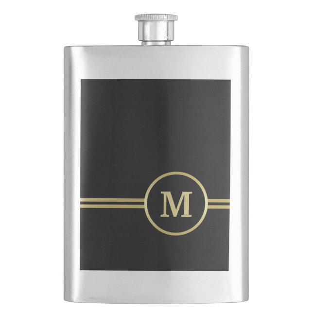 Elegant gold Personalised  Monogram on black  Hip Flask (Front)