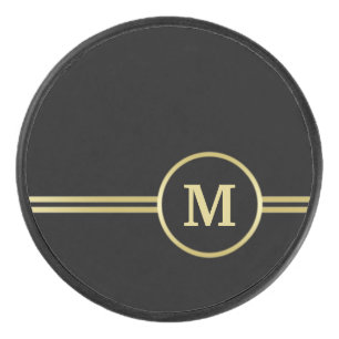 Elegant gold Personalised  Monogram on black  Hockey Puck