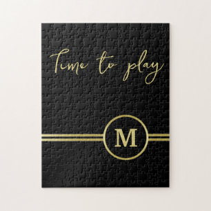 Elegant gold Personalised  Monogram on black  Jigsaw Puzzle