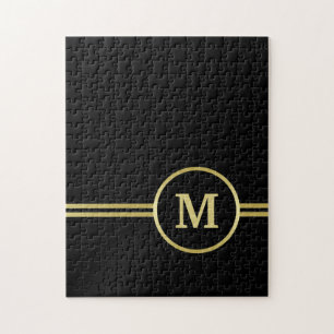 Elegant gold Personalised  Monogram on black  Jigsaw Puzzle