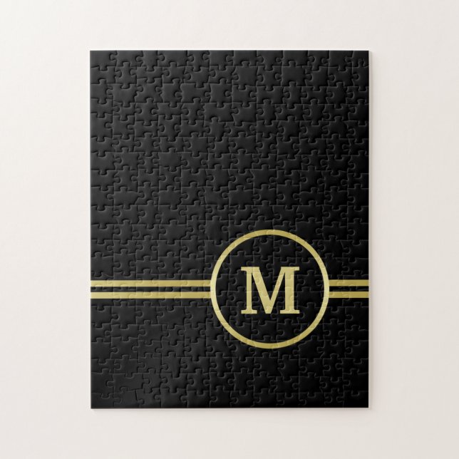 Elegant gold Personalised  Monogram on black  Jigsaw Puzzle (Vertical)