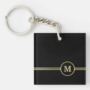 Elegant gold Personalised  Monogram on black  Key Ring