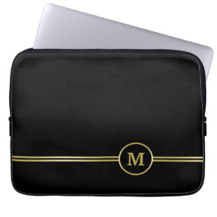 Elegant gold Personalised Monogram on black Laptop Sleeve
