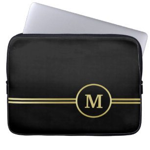 Elegant gold Personalised  Monogram on black  Laptop Sleeve