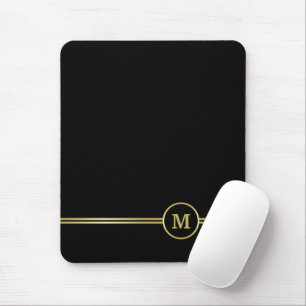 Elegant gold Personalised  Monogram on black  Mouse Mat