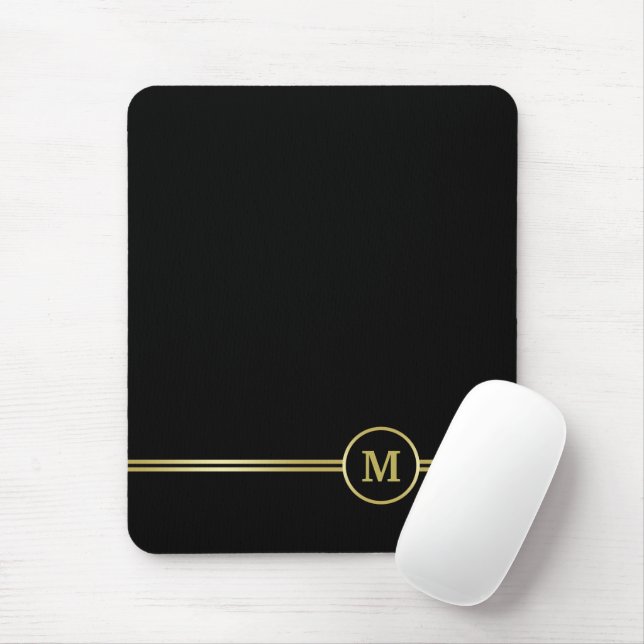 Elegant gold Personalised  Monogram on black  Mouse Mat (With Mouse)