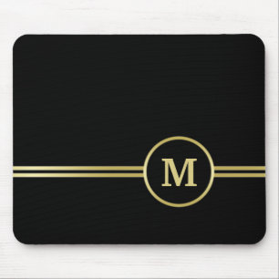 Elegant gold Personalised Monogram on black Mouse Mat
