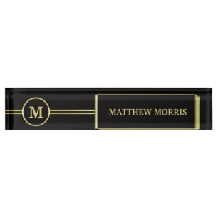 Elegant gold Personalised Monogram on black Nameplate