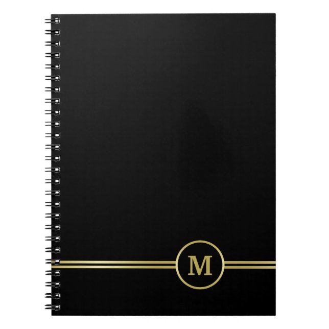 Elegant gold Personalised  Monogram on black  Notebook (Front)