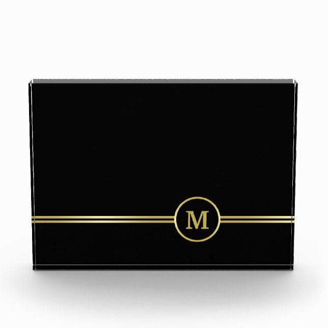 Elegant gold Personalised  Monogram on black  Photo Block (Front)