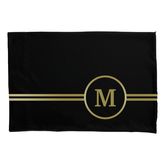 Elegant gold Personalised  Monogram on black Pillowcase (Front)