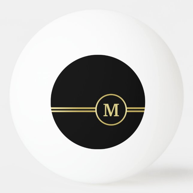 Elegant gold Personalised  Monogram on black  Ping Pong Ball (Front)