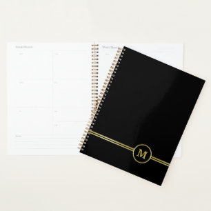 Elegant gold Personalised Monogram on black Planner