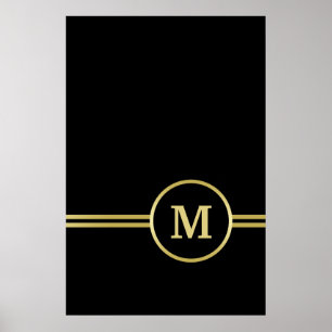 Elegant gold Personalised Monogram on black Poster