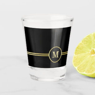 Elegant gold Personalised  Monogram on black  Shot Glass