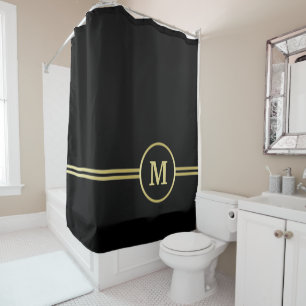 Elegant gold Personalised  Monogram on black  Shower Curtain