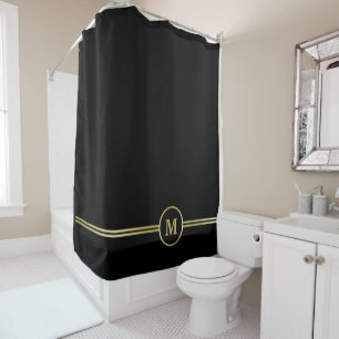 Elegant gold Personalised  Monogram on black  Shower Curtain