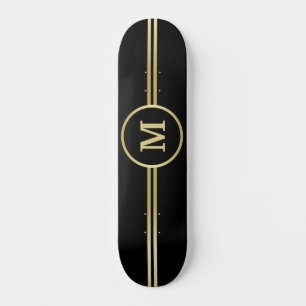 Elegant gold Personalised  Monogram on black  Skateboard