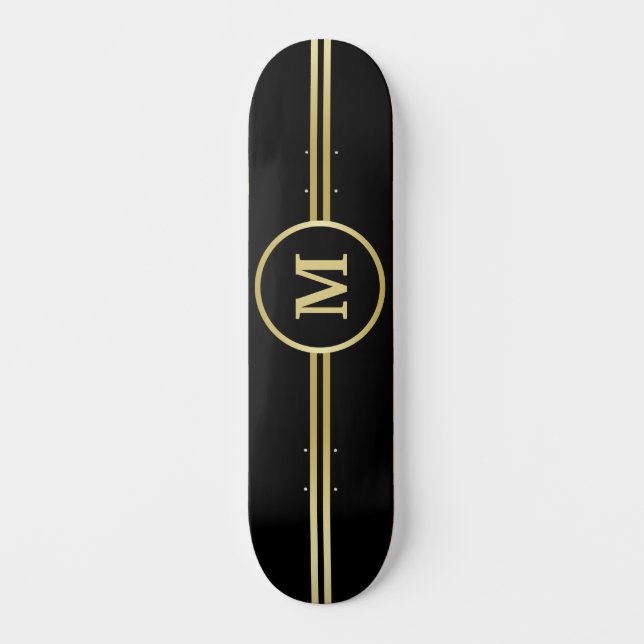 Elegant gold Personalised  Monogram on black  Skateboard (Front)