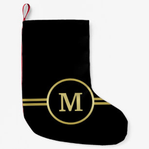 Elegant gold Personalised Monogram on black Small Christmas Stocking