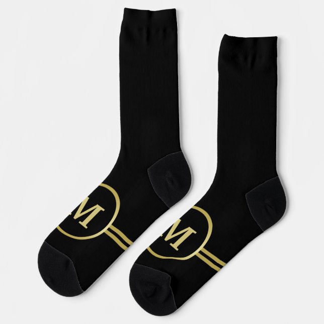 Elegant gold Personalised  Monogram on black  Socks (Left)
