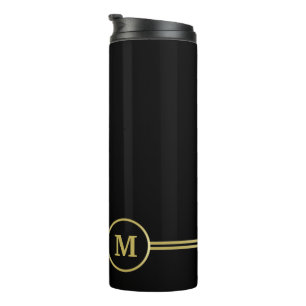 Elegant gold Personalised Monogram on black Thermal Tumbler