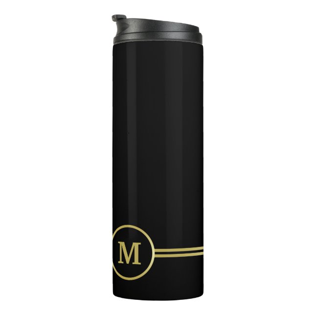 Elegant gold Personalised  Monogram on black  Thermal Tumbler (Rotated Right)