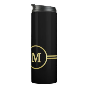 Elegant gold Personalised Monogram on black Thermal Tumbler