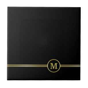 Elegant gold Personalised Monogram on black Tile