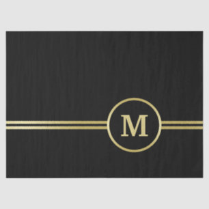 Elegant gold Personalised Monogram on black Tissue Paper
