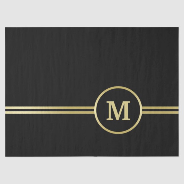 Elegant gold Personalised  Monogram on black  Tissue Paper (Front)