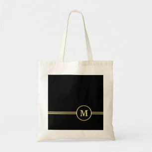 Elegant gold Personalised Monogram on black Tote Bag