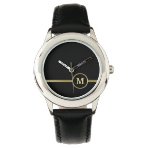 Elegant gold Personalised  Monogram on black  Watch