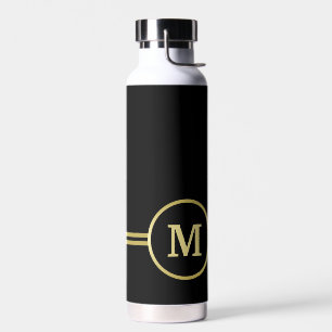Elegant gold Personalised  Monogram on black  Water Bottle