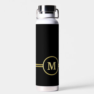 Elegant gold Personalised  Monogram on black  Water Bottle