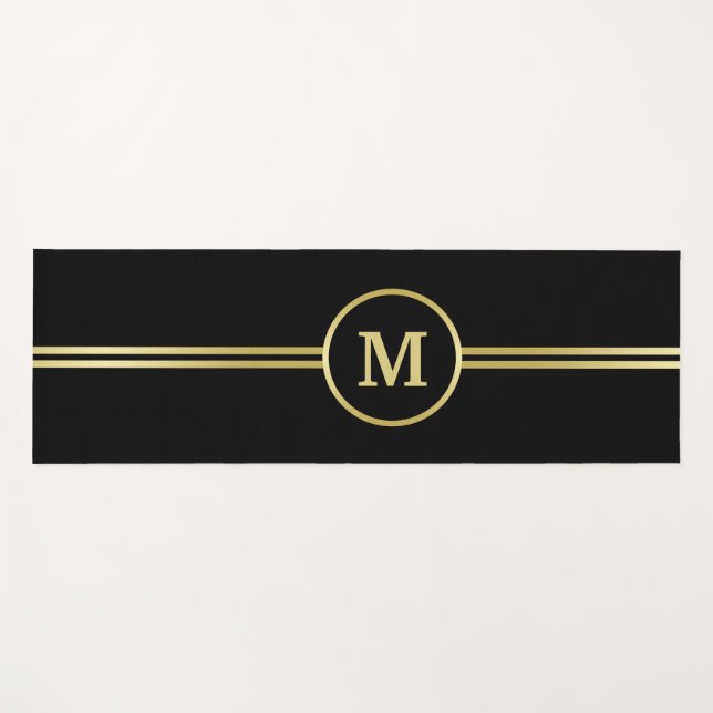 Elegant gold Personalised  Monogram on black  Yoga Mat (Front (Horizontal))