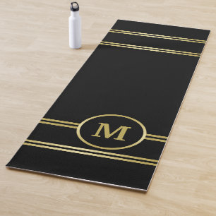 Elegant gold Personalised  Monogram on black  Yoga Mat
