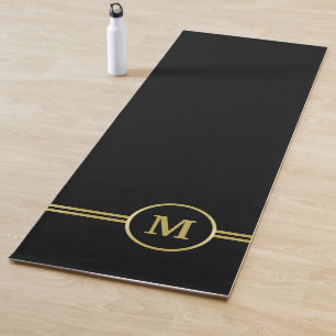 Elegant gold Personalised Monogram on black   Yoga Mat