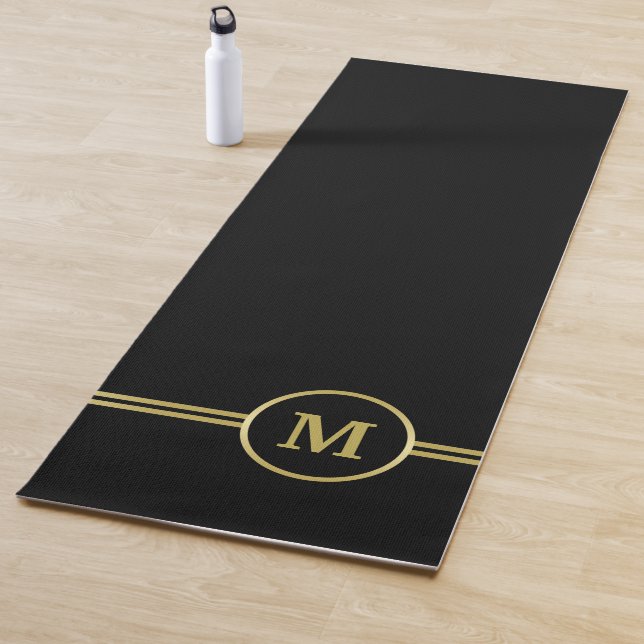 Elegant gold Personalised Monogram on black   Yoga Mat (In Situ)