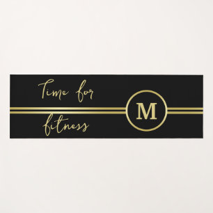 Elegant gold Personalised  Monogram on black  Yoga Mat