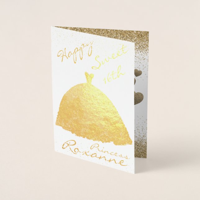 Elegant Gold Personalised Sweet 16th Birthday Foil Card (Front)