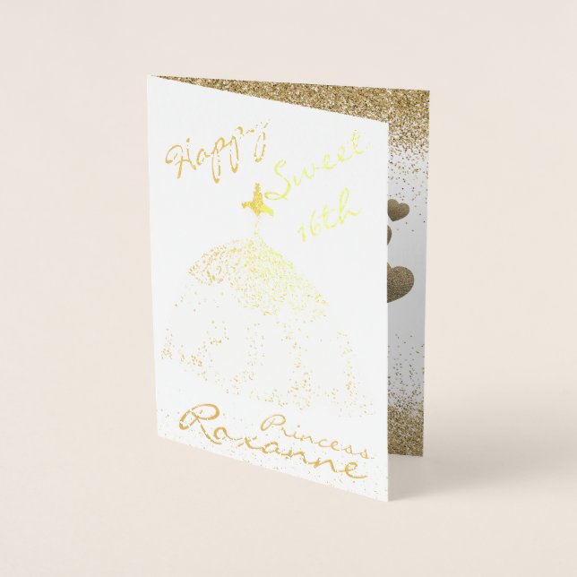 Elegant Gold Personalised Sweet 16th Birthday Foil Foil Card (Front)